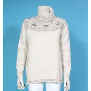 DEVOLD Ona Round Cream Fair Isle Turtle Neck Wool Knit Ski Sweater sz L /958